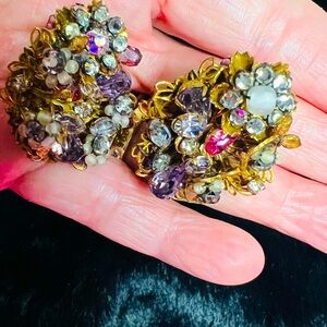 Vintage Gold and crystal Floral Earrings